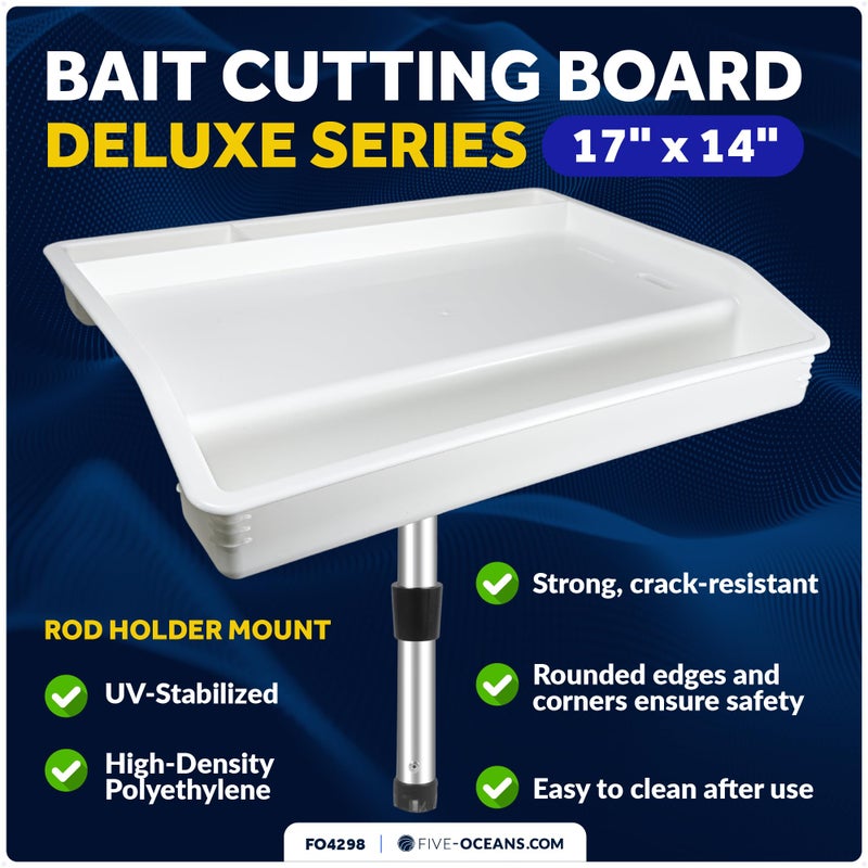 Five Oceans Boat Cutting Board, 17"x14"- Deluxe Bait Cutting Table with Rod Holder Mount, Knife & Pliers Holder, 3 Deep Trays & Draining Hole - 1-Year Warranty - FO4298 - Image 2